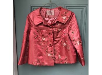 Dark Pink Embroidered Jacket With Embellished Buttons