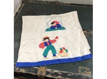 Vintage Applique And Embroidery Linen Tea Towel No. 1