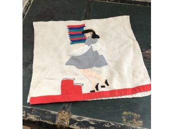 Vintage Applique And Embroidery Linen Tea Towel No. 2