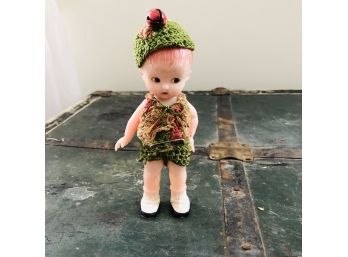 Vintage Rattle Doll With Crochet Hat And Clothes