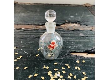 Vintage Glass Perfume Bottle With Painted Flowers