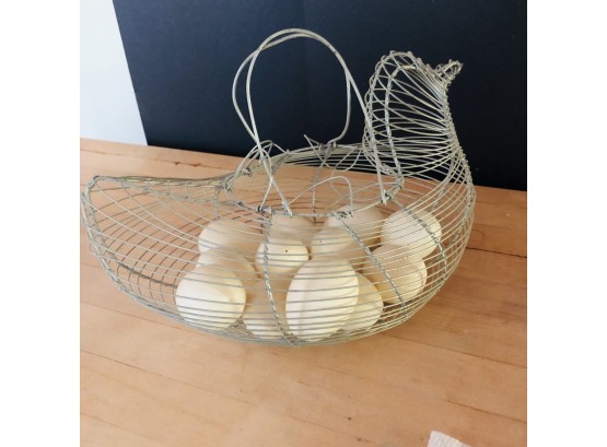 Wire Chicken Basket With Eggs