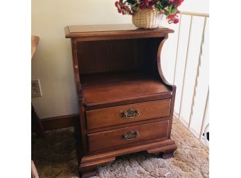 Vintage Side Table With Drawers And Faux Floral Arrangement