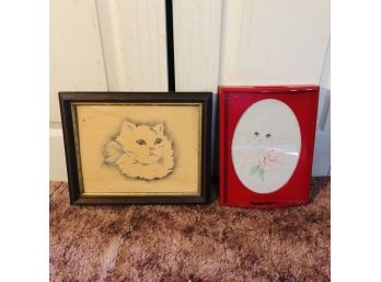 Cat Painting On Velvet And Cross Stitch Cat Tray