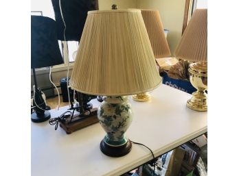 Vintage Asian Floral Lamp With Glass Finial