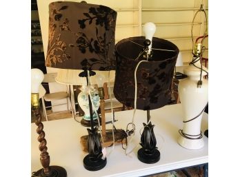 Lamp Pair With Brown Floral Burnout Shades
