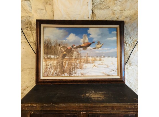 'The Old Fencerow - Pheasants' Signed And Numbered Print By David A. Maas (Basement)