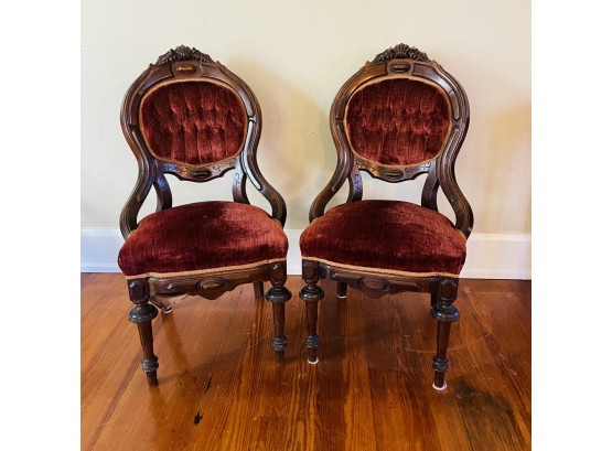 Pair Of Vintage Chairs With Tufted Red Velvet (First Floor)