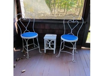 Vintage Pair Of Metal Outdoor Chairs With A Small Wicker Table (First Floor)