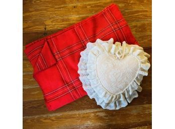 Throw Blanket And Ruffled Heart Pillow (First Floor)