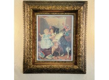 Print Of Two Girls And A Dog In A Gold Frame (First Floor)