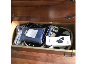 Dresser Drawer Lot: Backpack, Phone Holder, Etc.