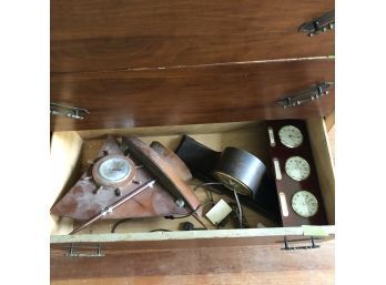 Dresser Drawer Lot: Vintage Clocks - Boat, Mikasa, Telechron Mantle Clock