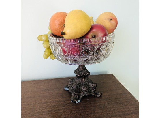 Pedestal Bowl With Faux Fruit
