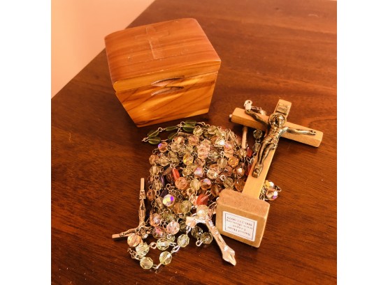 Wooden Box And Rosary