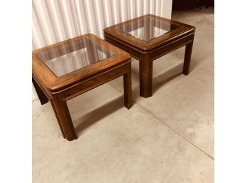 Pair Of Square Glass Top Occasional Tables