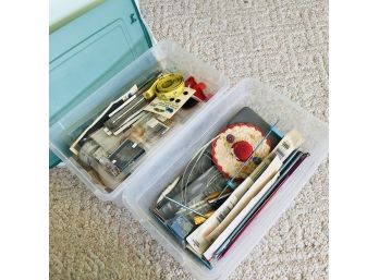 Two Bins Of Sewing And Craft Supplies