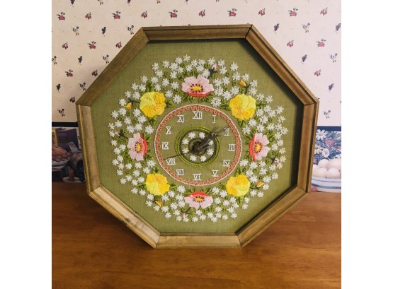 Floral Embroidery Wall Clock