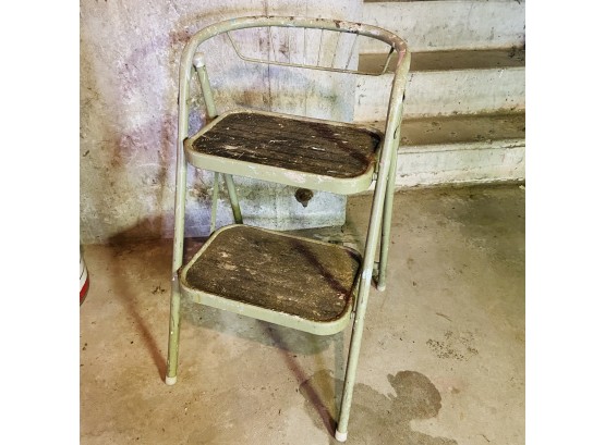 Vintage Green Folding Step Stool With Seat Back (Basement)
