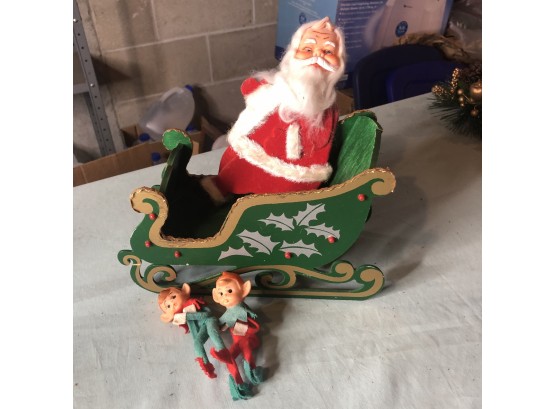 Vintage Folding Sleigh With Santa And Two Elves
