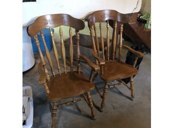 Pair Of Vintage Wood Chairs With Floral Detail