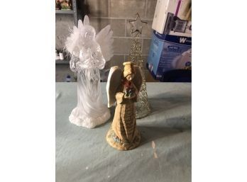 Assorted Christmas Decorations: Karen Hahn Angel Figure, Tree And Light Up Angel
