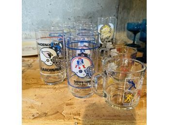 Lot Of Vintage McDonalds Glasses - Patriots And Cardinals Glasses, Olympics Mugs, Mac Tonight (Basement Shelf)