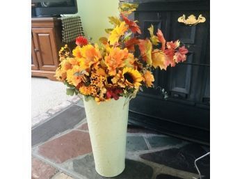 Faux Fall Florals In A Metal Bucket