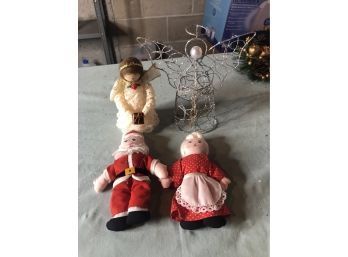 Assorted Christmas Decorations: Santa, Mrs. Claus, Angels