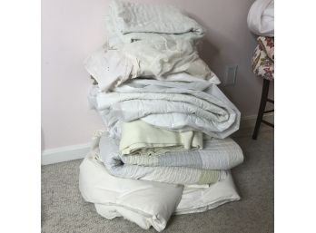 Twin Size Quilt, Sheets, Down Comforter, Etc.