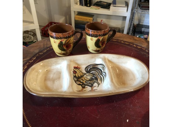 Tabletops Gallery Sonama Rooster Divided Tray And Traditions Mugs