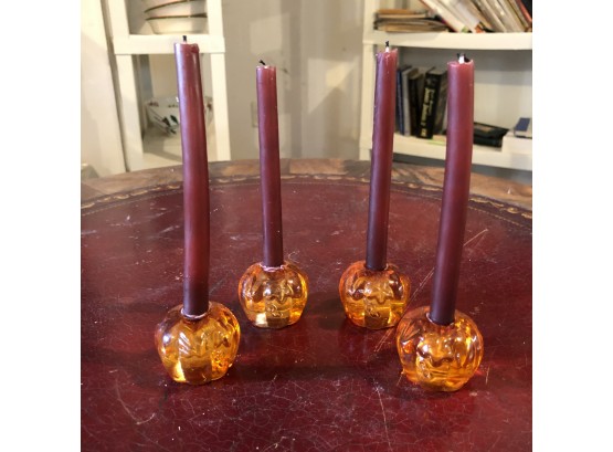 Set Of Glass Pumpkin Candle Holders