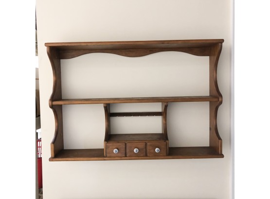 Open Wall Shelf With Drawers And Ceramic Knobs