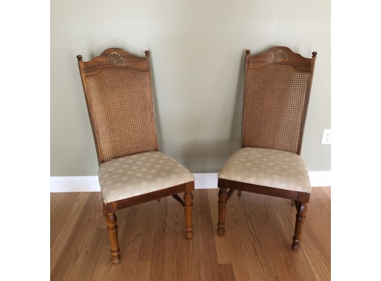 Set Of Two Broyhill Upholstered Cane Back Chairs