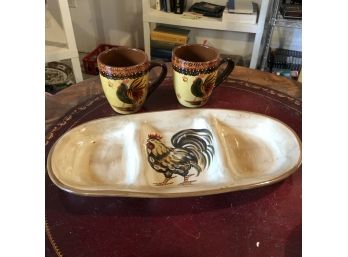 Tabletops Gallery Sonama Rooster Divided Tray And Traditions Mugs