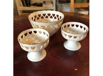 Lenox Porcelain Dish And Candle Holders With Heart Cut Outs