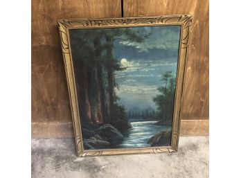 Framed Print Of A Woodland Scene At Night