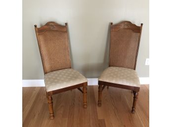 Set Of Two Broyhill Upholstered Cane Back Chairs
