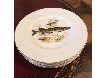 1950s Porcelain Trout Dinner Plates