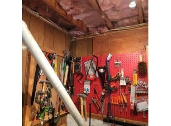 Entire Corner (red And Brown) Pegboard Full Of Hand Tools - Garage