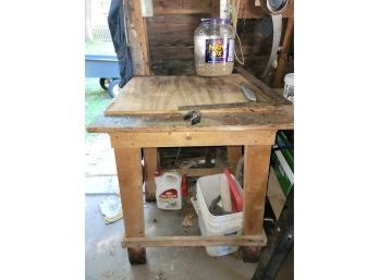 Wood Bench With Misc Items
