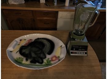 Serving Plate And Vintage Blender W/ Glass Pitcher
