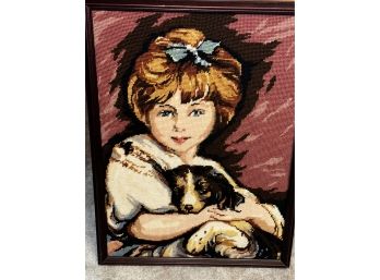 Vintage Girl And Dog Stitch Tapestry - Office