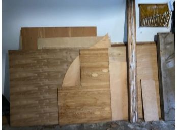 Lot Of Various Sheets Of Wood & Tools  -(garage)