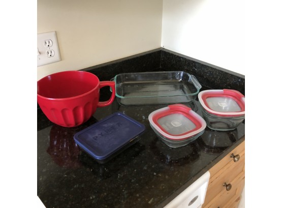 Mixing Bowl, Pyrex Baking Dish And Glass Food Storage Containers