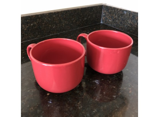 Set Of Two Red Soup Mugs