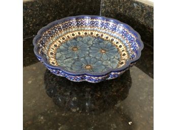 Ceramika Artystyczna Cobalt Poppies Scalloped Edge Dish 9'