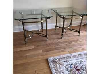 Set Of Two Glass And Metal End Tables
