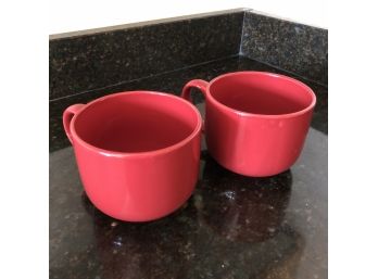 Set Of Two Red Soup Mugs