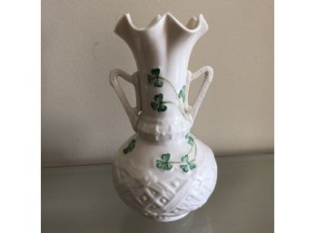 Belleek In Retrospect 2001 Handled Vase With Painted Shamrocks